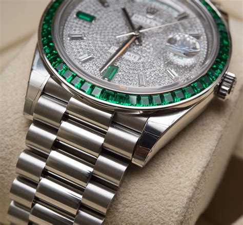 rolex day date platinum green emerald bezel|rolex day date platinum.